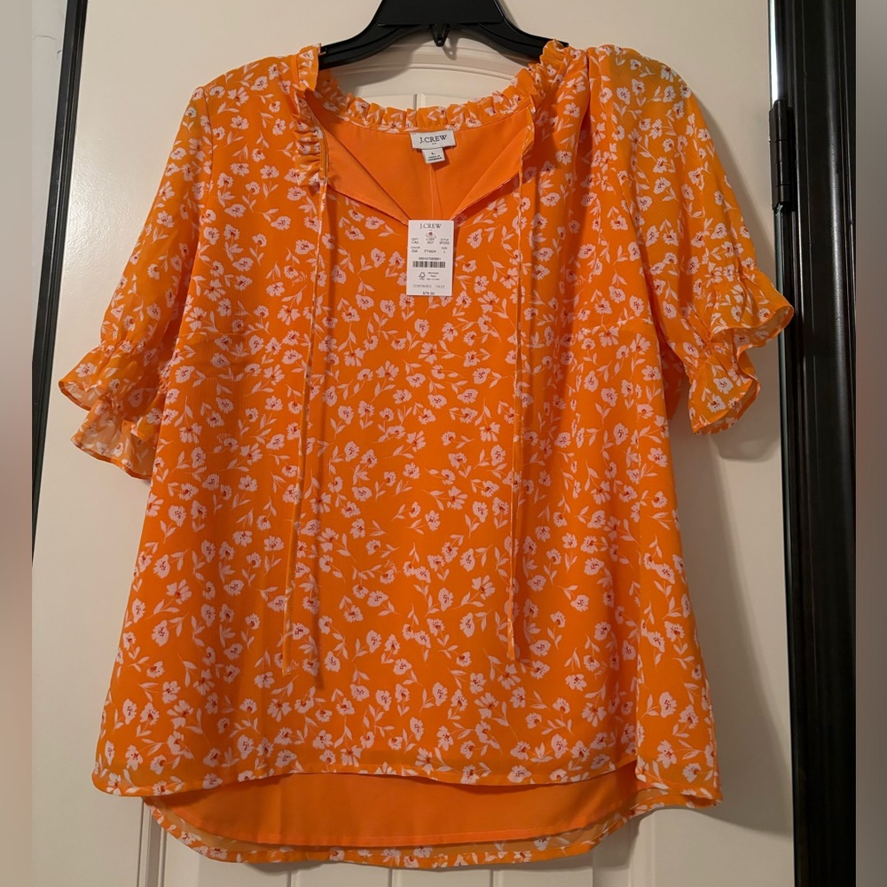 JCrew Factory Orange Floral Blouse NWT Size Large